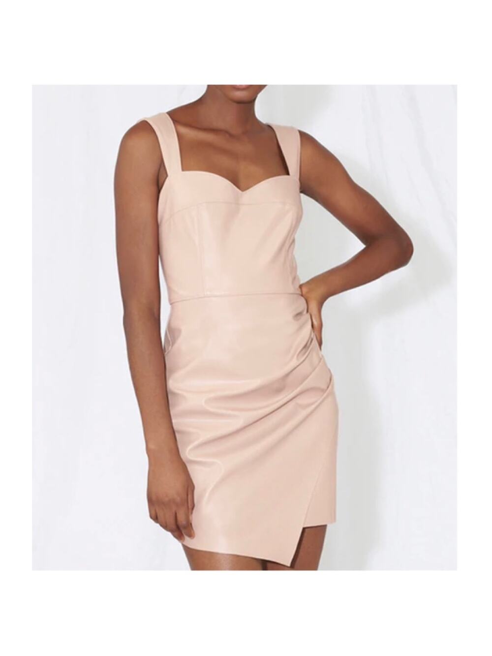 Saylor Basille Dress Faux Leather Pleated Mini Blush Pink Dress, S Revolve